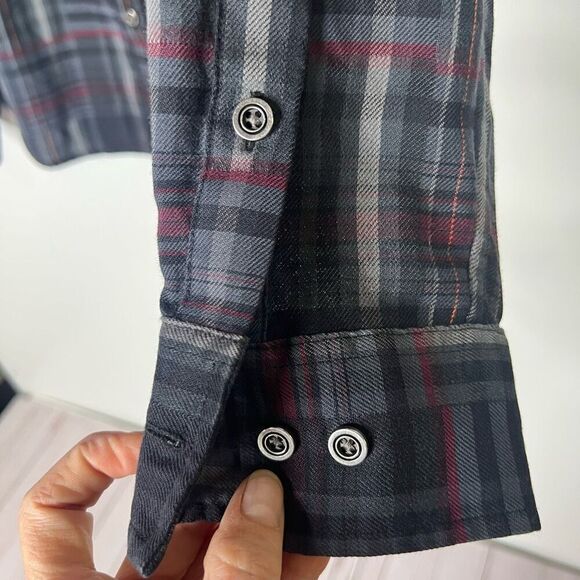 Prana Black Gray Burgundy Plaid Button Down Shirt Mens Med - Picture 4 of 12
